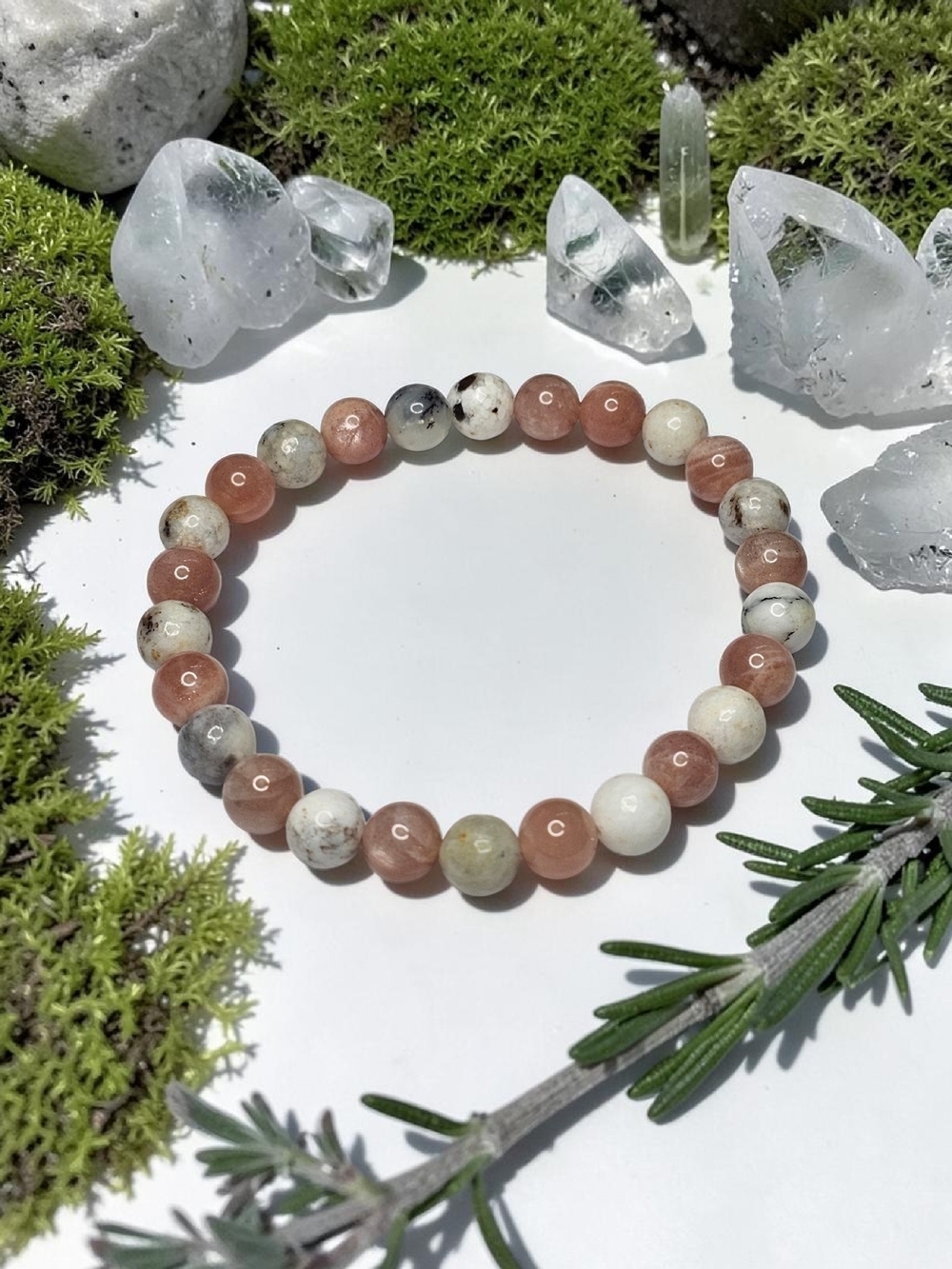 Natural Peach and Cream Jasper Beaded Stretch Bracelet - Women Jewelry
